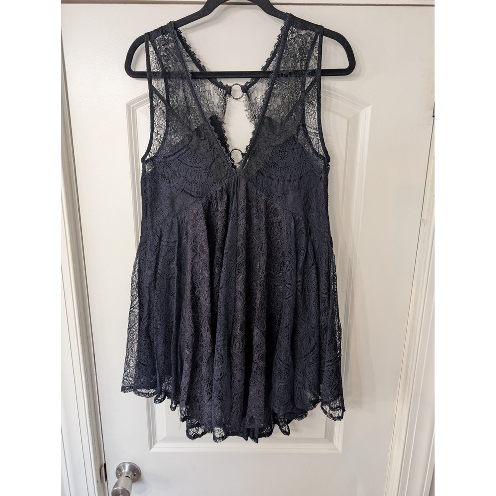 Free People Don't You Dare Lace Babydoll Mini Dress Navy Blue Small witchy goth - Picture 9 of 10
